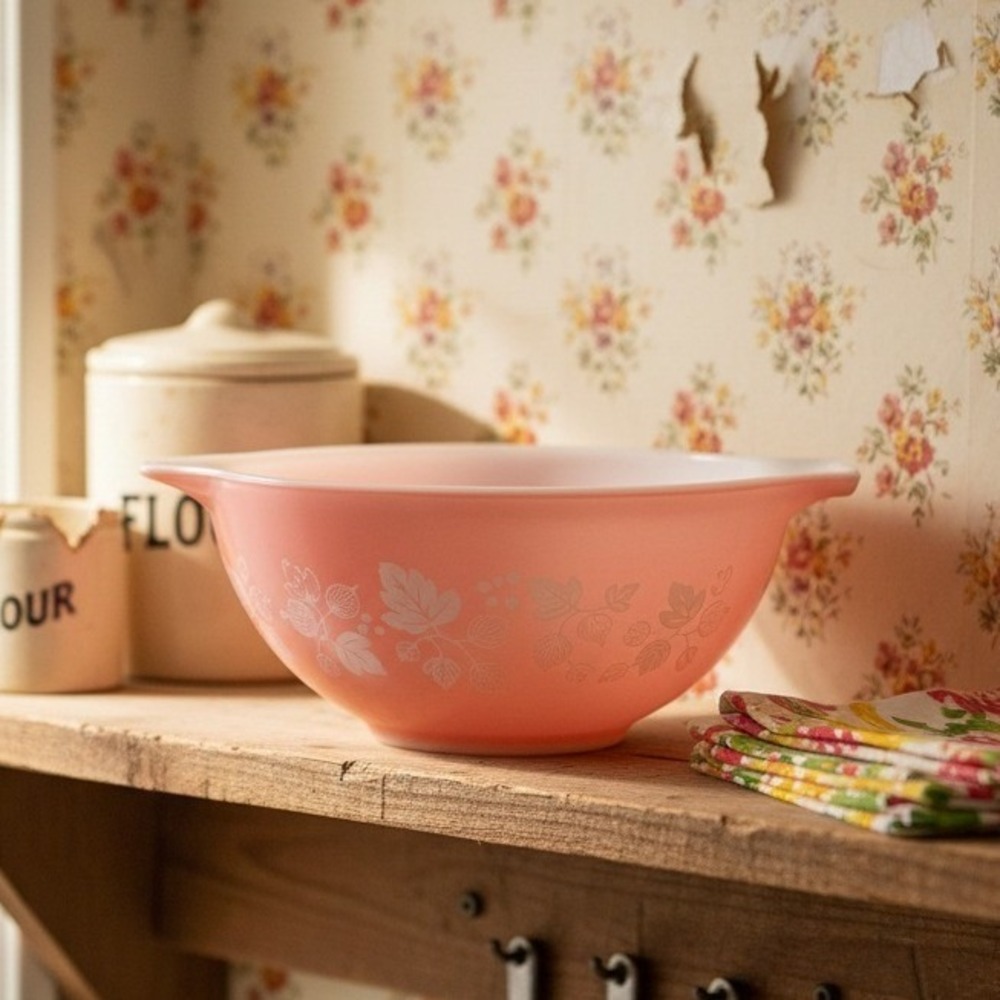 Vintage Pyrex Pink Gooseberry #442 1.5 Qt. Cinderella Mixing Bowl 1957-1966